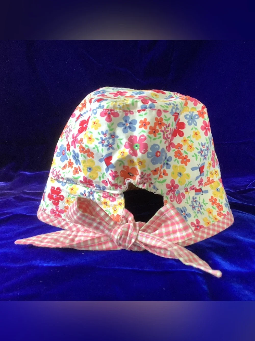 Tommy Hilfiger Floral Cotton Bucket Hat with Pink Gingham Trim